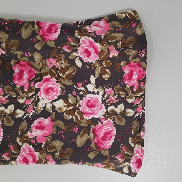 LOFT Sleeveless Floral Top Small Pink Brown Satin Ruffle Y2K Office Career Work - Picture 6 of 10
